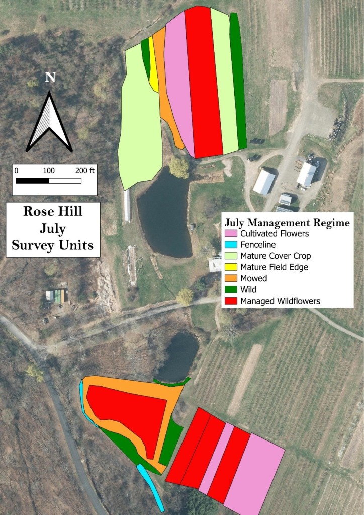 map showing management regimes at Rose Hill Farm.