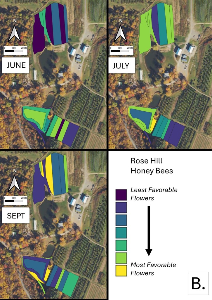 a map of flower favorability for Honey Bees