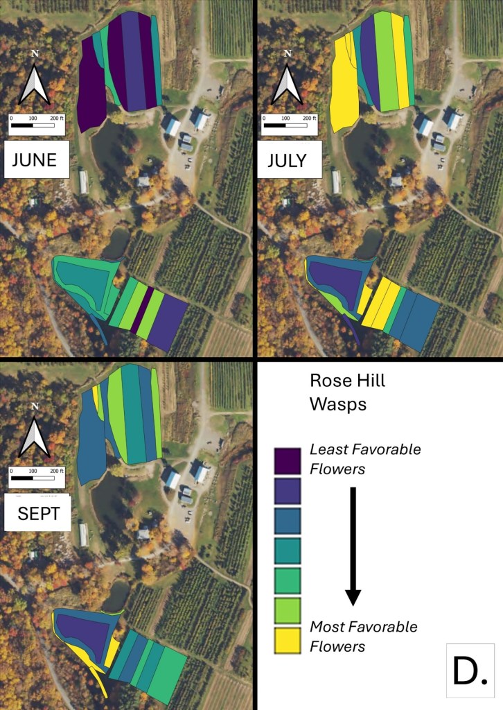 a map of flower favorability for wasps